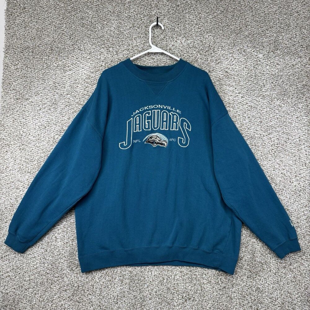 Vintage 90s Jacksonville Jaguars Sweatshirt Men's XXL Teal Crewneck Pullover Lee